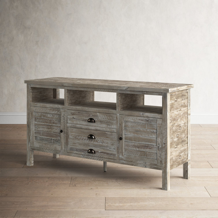 Washed Gray Acacia Wood 70" TV Stand with Mount