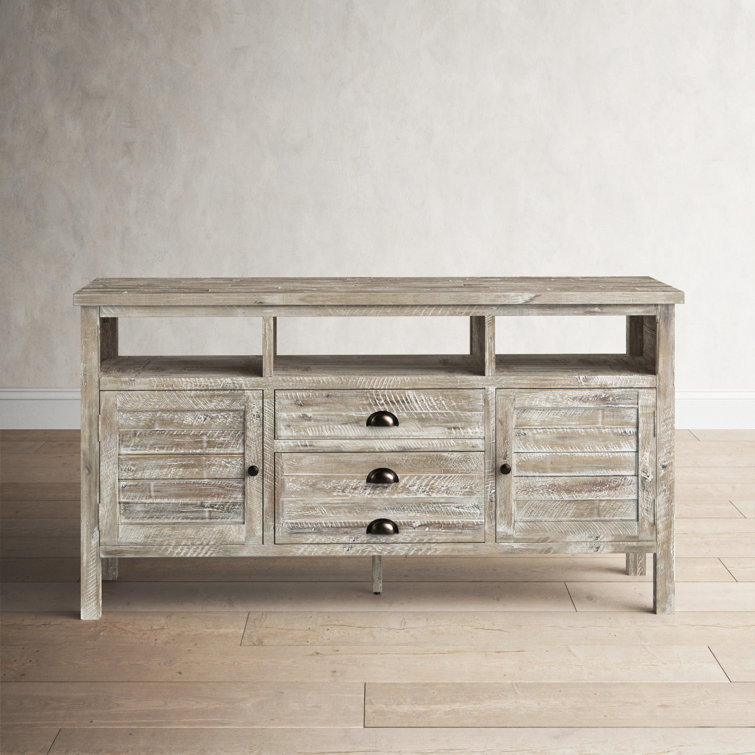 Washed Gray Acacia Wood 70" TV Stand with Mount