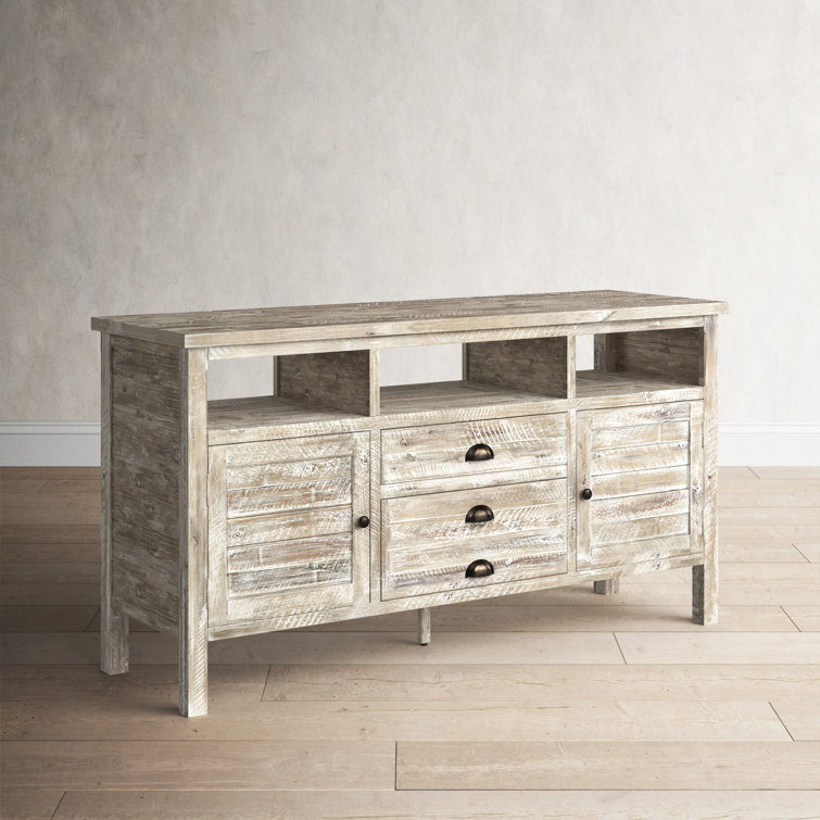Washed Gray Acacia Wood 70" TV Stand with Mount