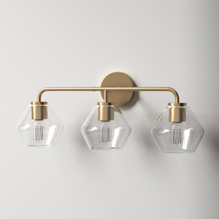 Satin Brass 3-Light Dimmable Vanity Light with Clear Glass Shades