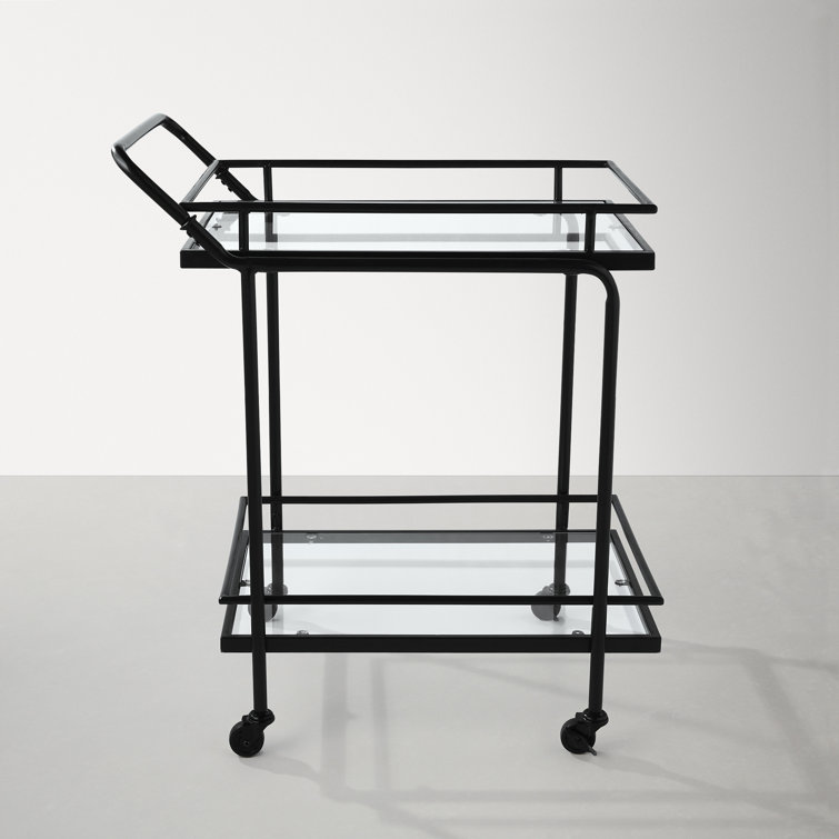 Sally Sleek 2-Tiered Black Metal and Glass Rolling Bar Cart