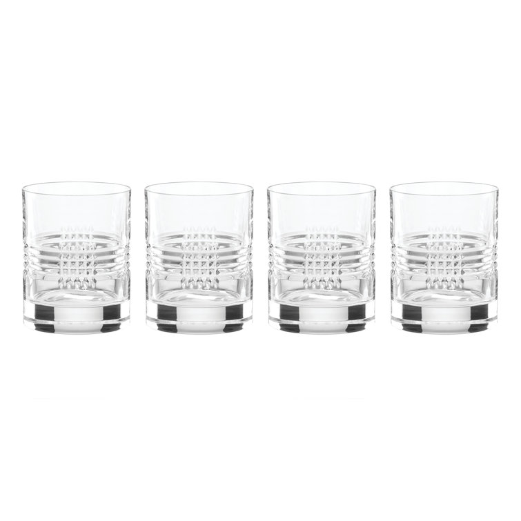 Clear Crystal Geometric Pattern Whiskey Glass Set of 4