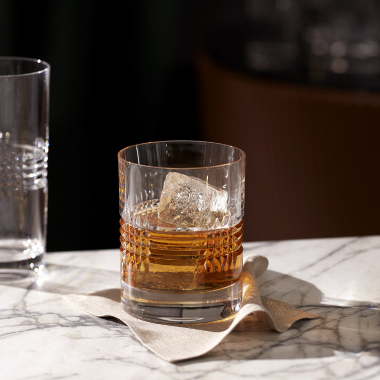 Clear Crystal Geometric Pattern Whiskey Glass Set of 4