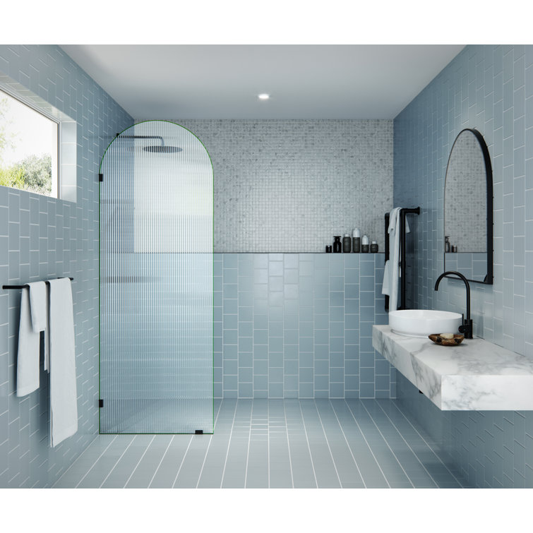 Maven Matte Black Frameless Arched Fluted Glass Shower Panel