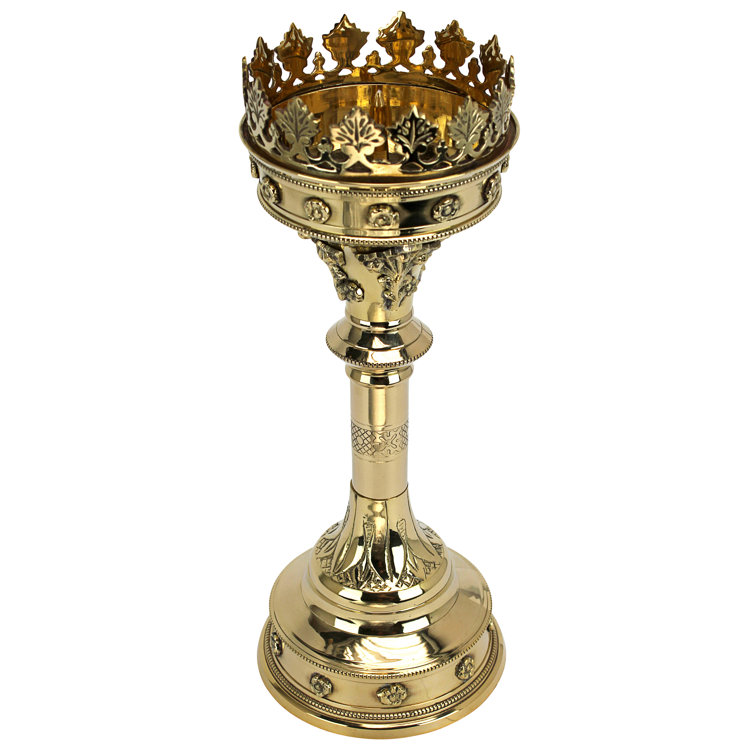Regal Crown Brass Candlestick with Beaded Edges and Fretwork - 20"x12"