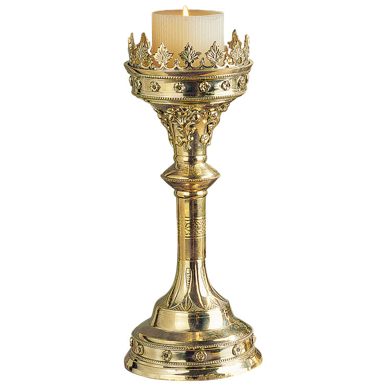 Regal Crown Brass Candlestick with Beaded Edges and Fretwork - 20"x12"