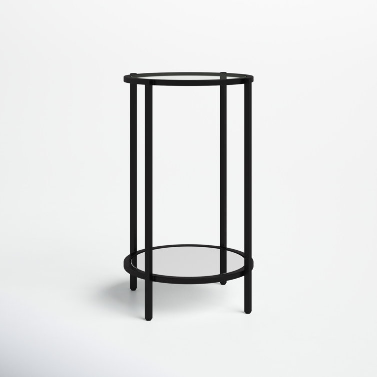 Ava 15" Round Black Metal and Clear Glass End Table