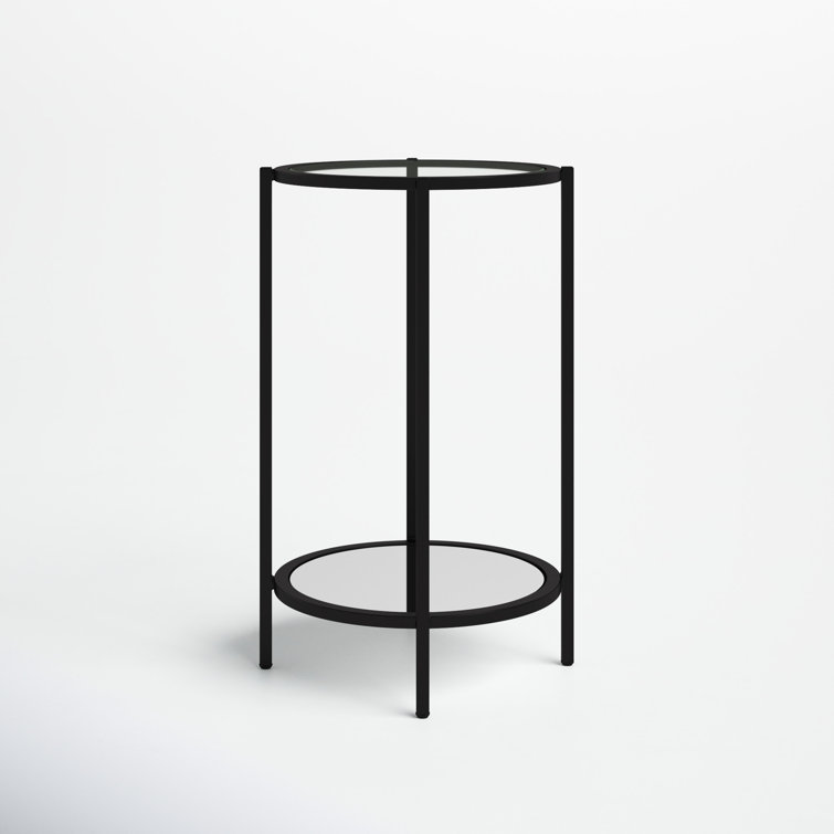 Ava 15" Round Black Metal and Clear Glass End Table