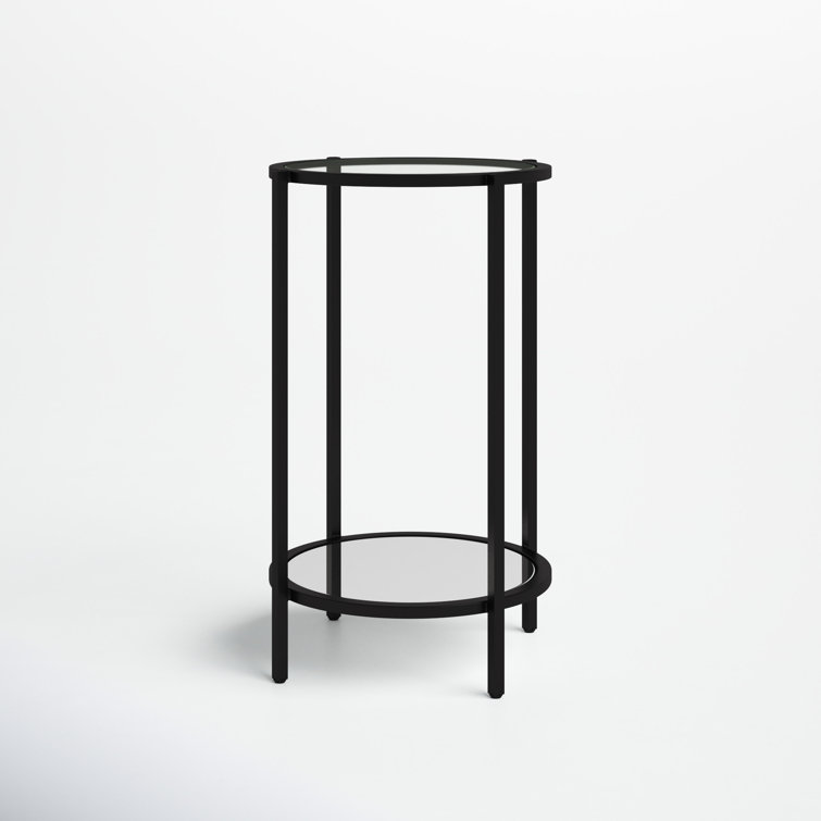 Ava 15" Round Black Metal and Clear Glass End Table