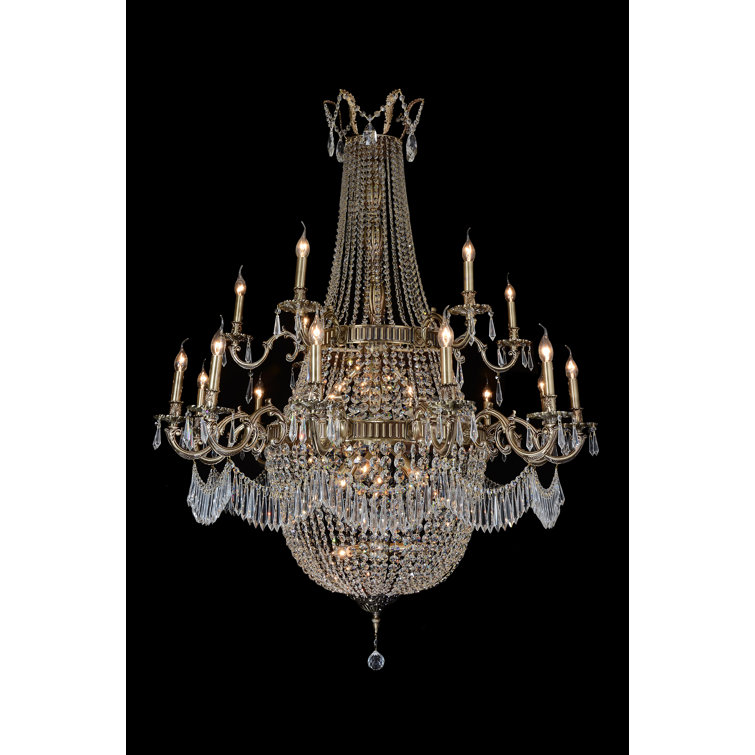 Grand Gold Brass and Crystal Candle Chandelier