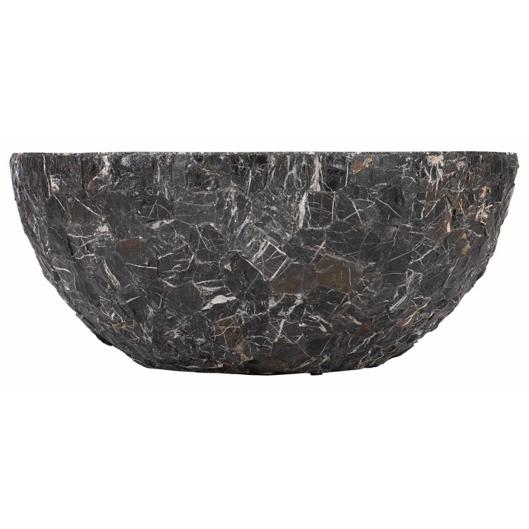 Black Round Stone Transitional Coffee Table