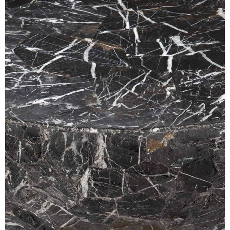 Black Round Stone Transitional Coffee Table