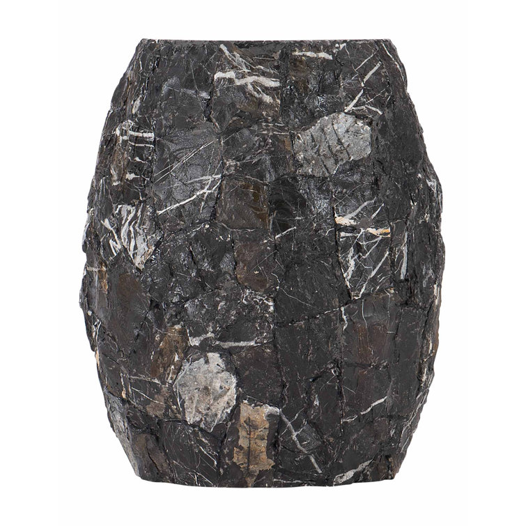 Tambora Transitional Black Round Wood & Stone Side Table