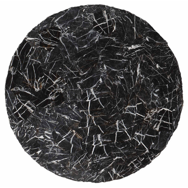Tambora Transitional Black Round Wood & Stone Side Table