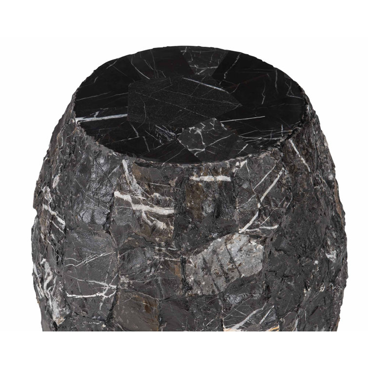 Tambora Transitional Black Round Wood & Stone Side Table