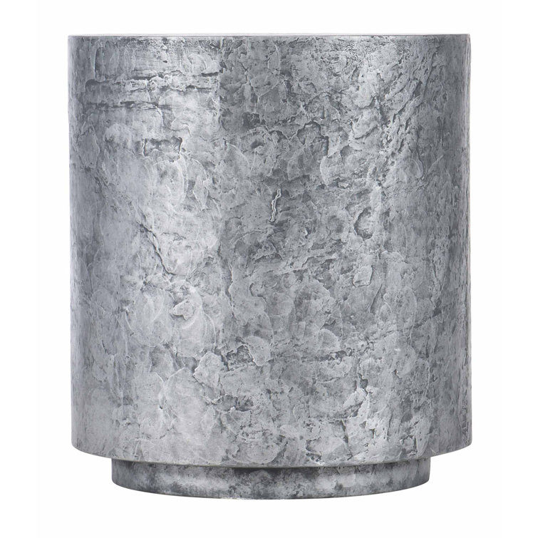Transitional Silver Slate 20" Round Metal & Glass Occasional Table