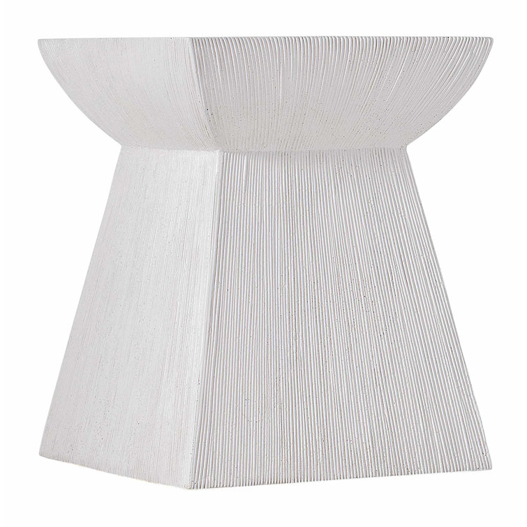 Sophisticated Transitional White Stonecast Side Table, 16"