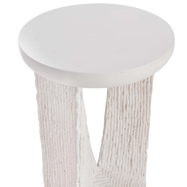 Voile White Round Stonecast Side Table with Coco Twig Base