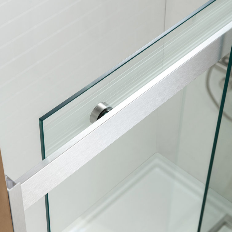 60" Brushed Nickel Frameless Sliding Shower Door with Clear Glass