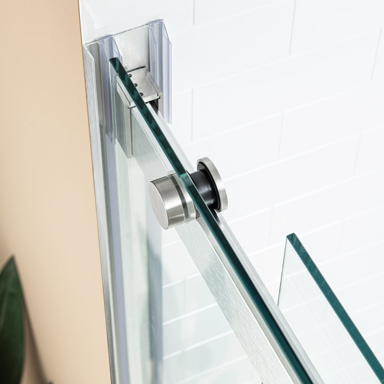 60" Brushed Nickel Frameless Sliding Shower Door with Clear Glass
