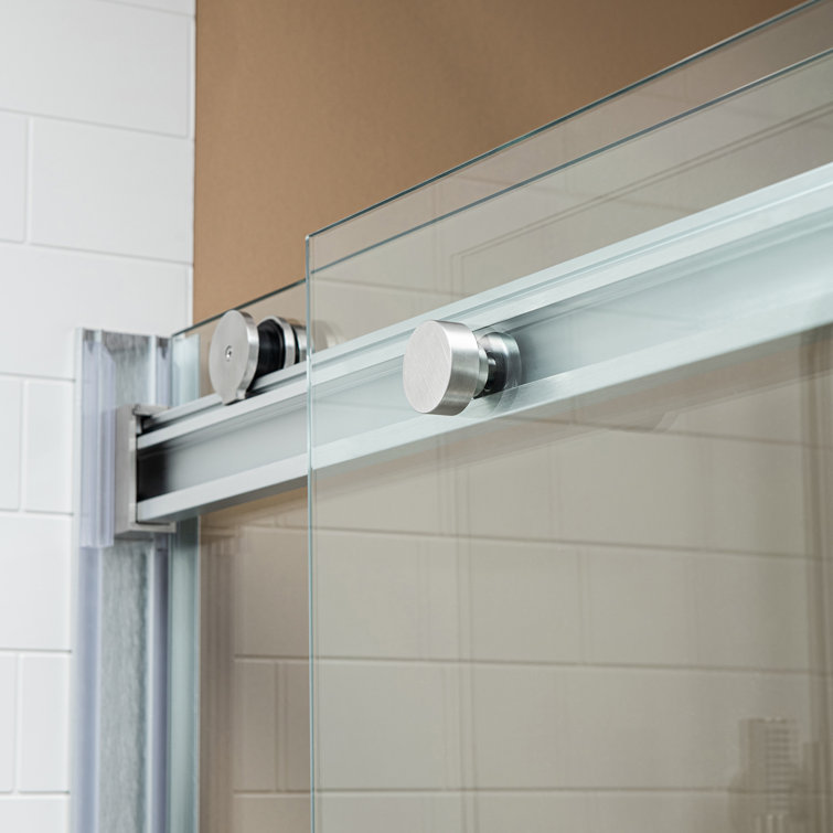 60" Brushed Nickel Frameless Sliding Shower Door with Clear Glass