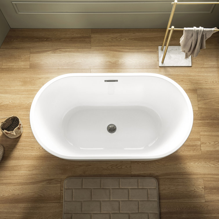 48'' White Acrylic Freestanding Soaking Bathtub with Brushed Nickel Trim