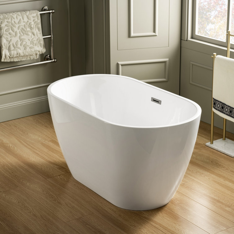 48'' White Acrylic Freestanding Soaking Bathtub with Brushed Nickel Trim
