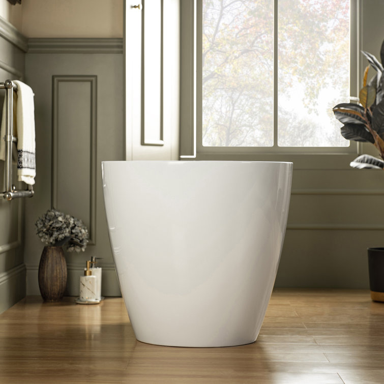 48'' White Acrylic Freestanding Soaking Bathtub with Brushed Nickel Trim