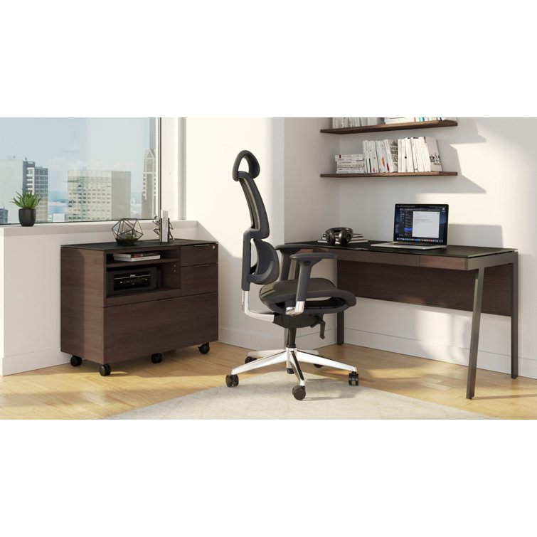 Sepia Glass Writing Desk with Drawer and Power Outlet
