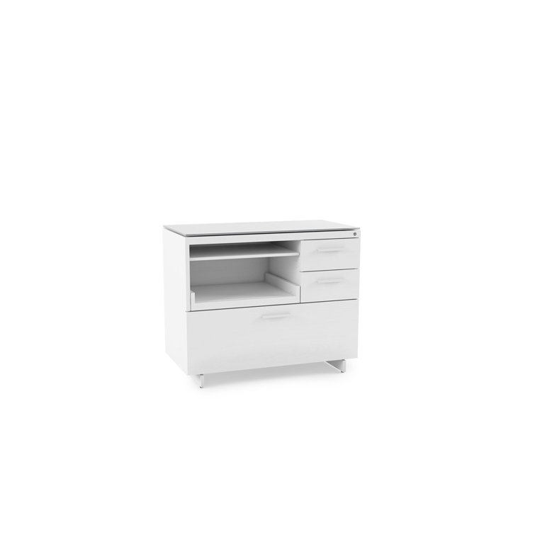 Satin White and Grey 3-Drawer Lockable Mobile Pedestal