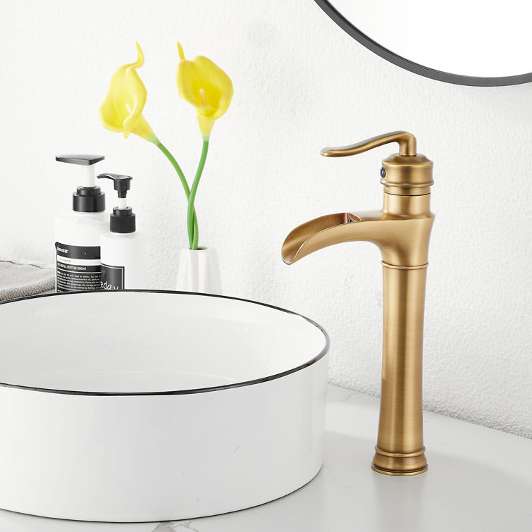 Antique Brass Single Handle Waterfall Vessel Sink Faucet
