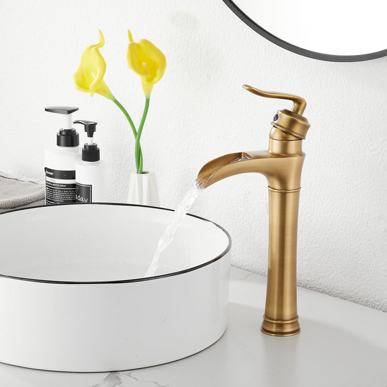 Antique Brass Single Handle Waterfall Vessel Sink Faucet
