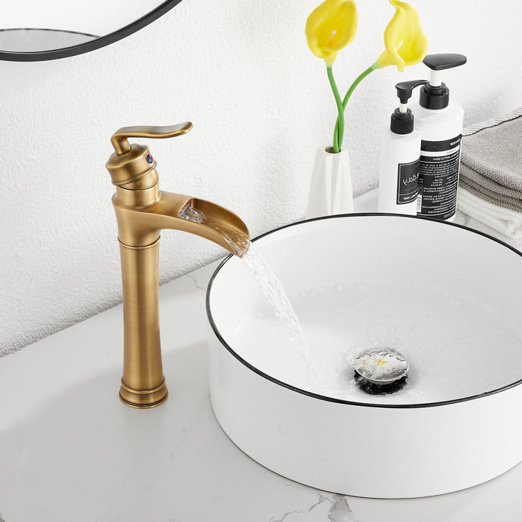 Antique Brass Single Handle Waterfall Vessel Sink Faucet