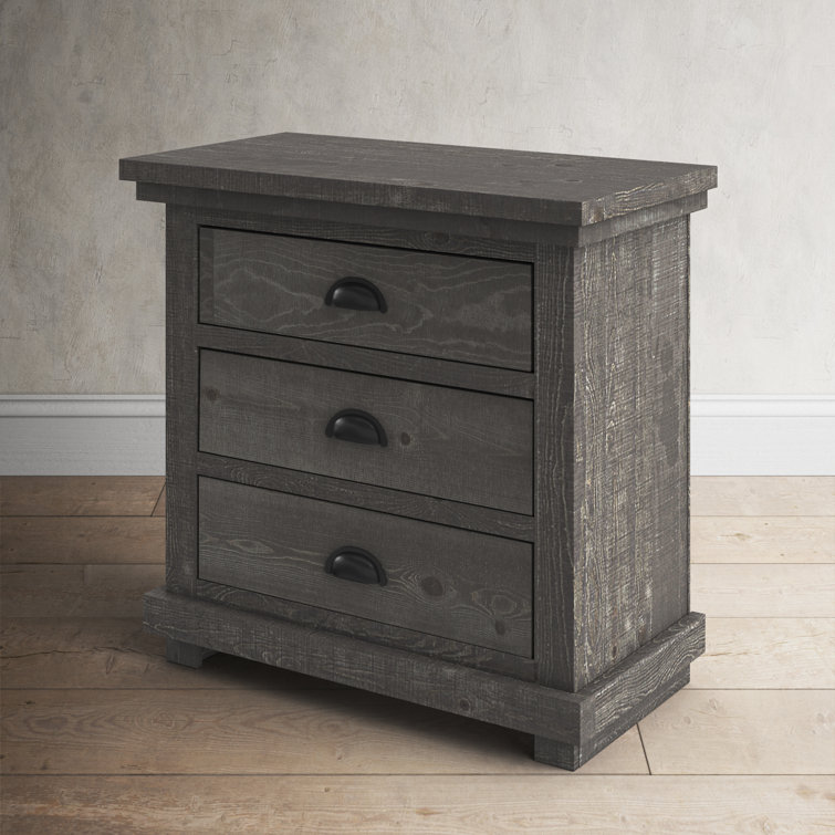Transitional Gray 3-Drawer Solid Pine Nightstand