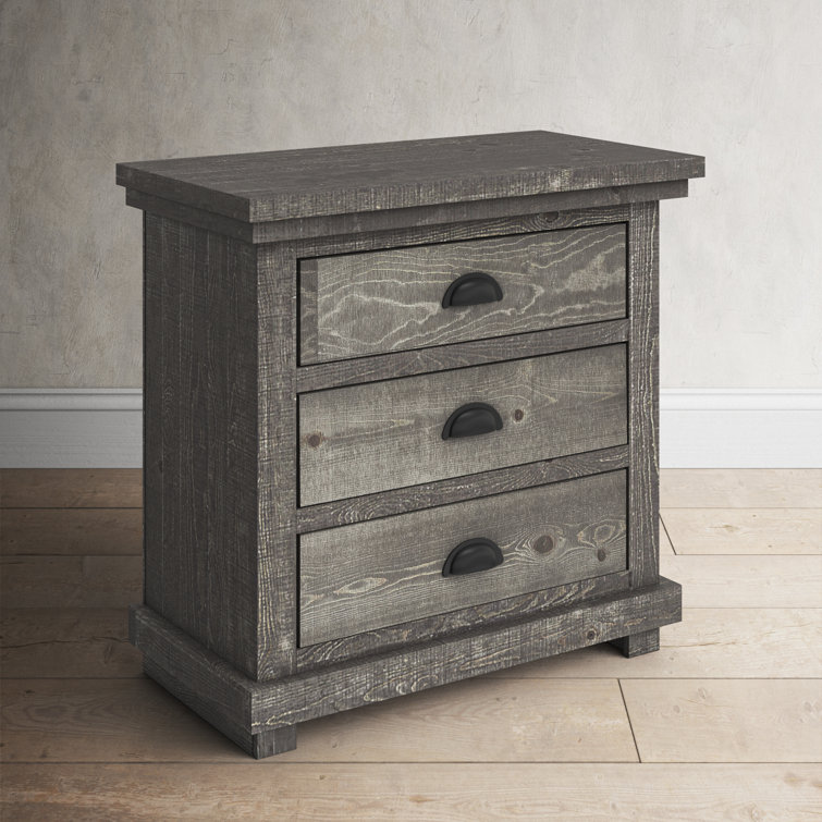 Transitional Gray 3-Drawer Solid Pine Nightstand