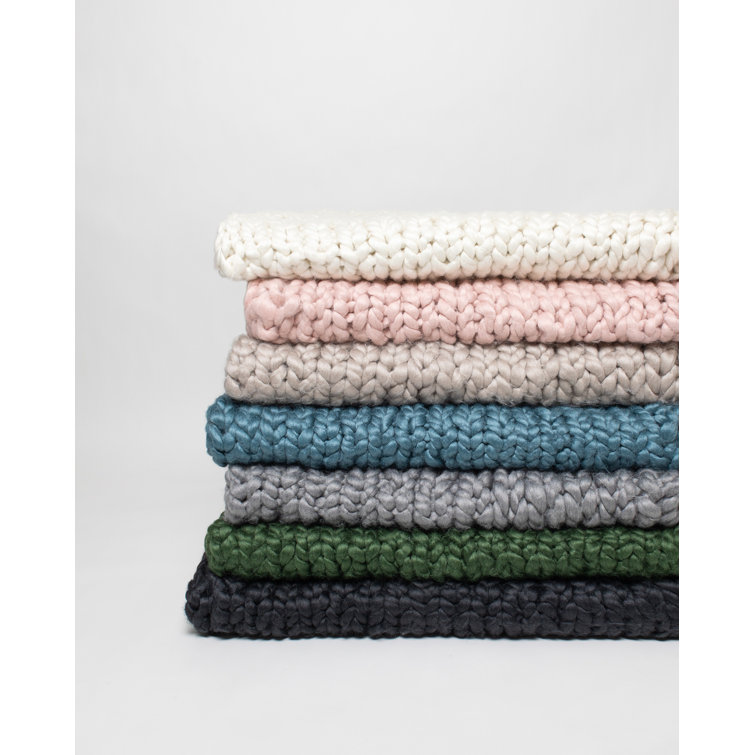 Gray Wool Cable Knit Reversible Throw Blanket