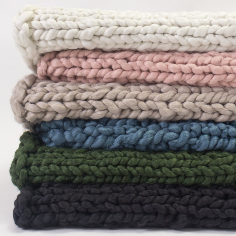 Gray Wool Cable Knit Reversible Throw Blanket