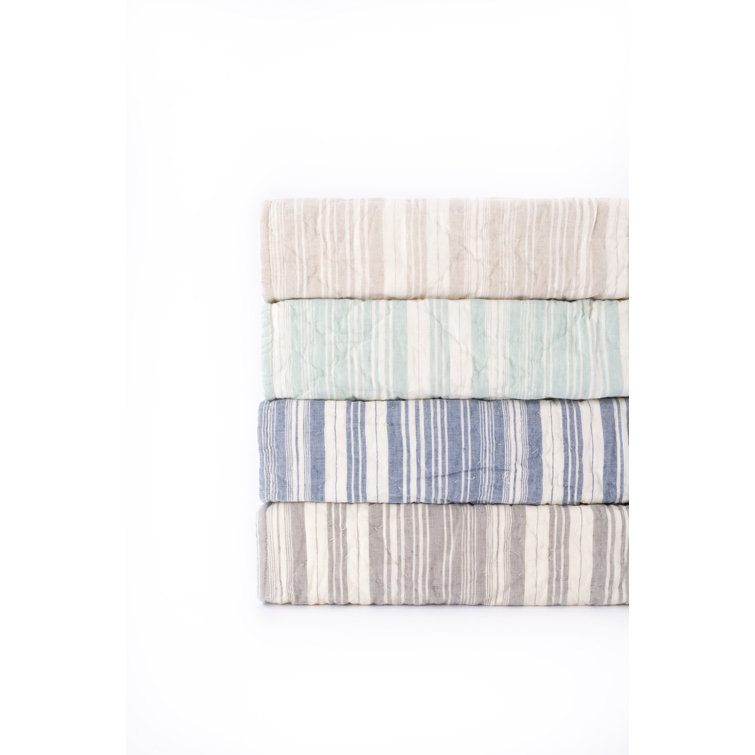 Twin Blue and White Striped Textured Quilt Set