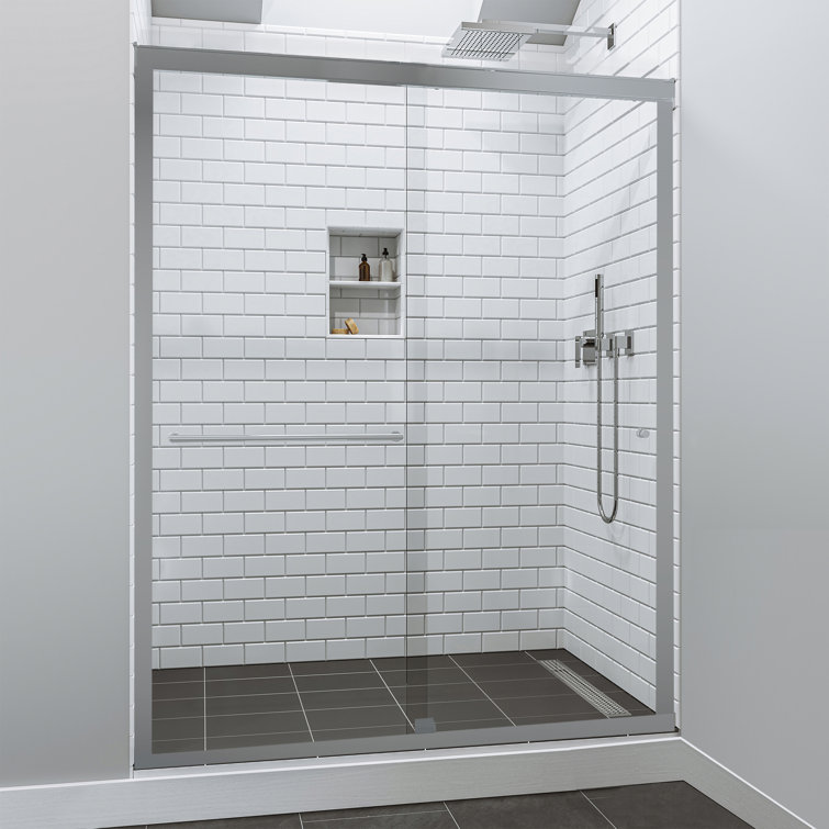 48" x 70" Chrome Semi-Frameless Sliding Shower Door with Clear Glass