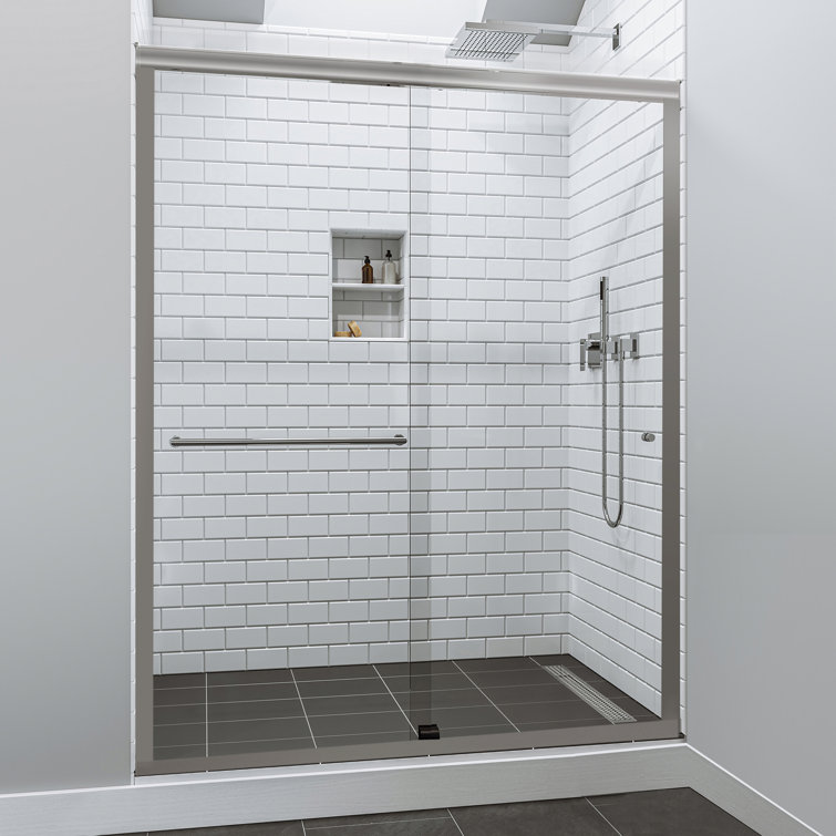 48" Brushed Nickel Frameless Sliding Shower Door with Clear Glass
