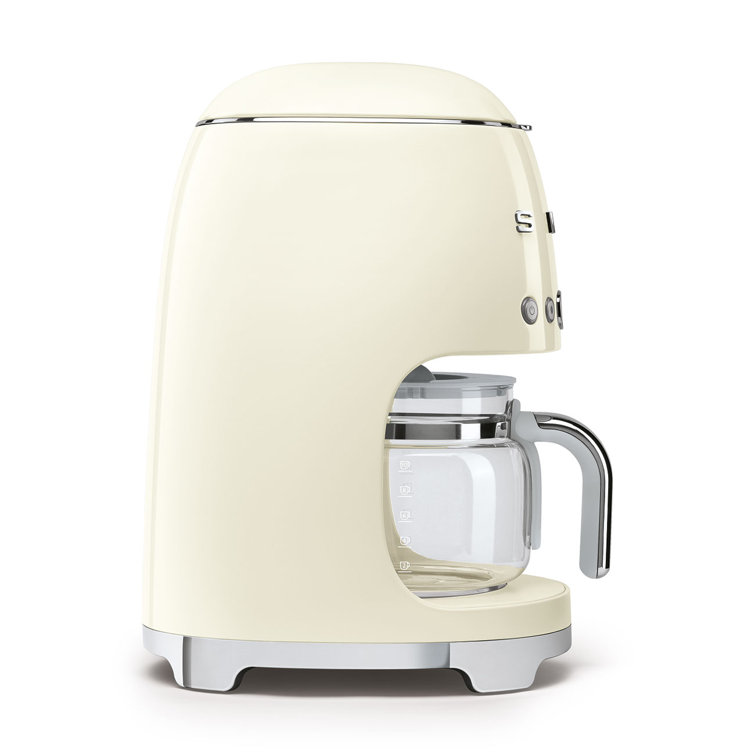 Cream Retro Style 10-Cup Drip Coffee Machine with Glass Carafe