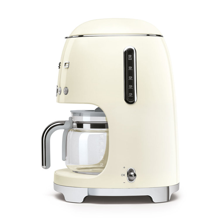Cream Retro Style 10-Cup Drip Coffee Machine with Glass Carafe