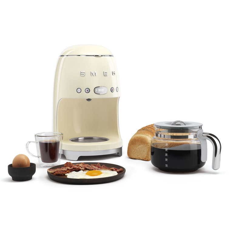 Cream Retro Style 10-Cup Drip Coffee Machine with Glass Carafe