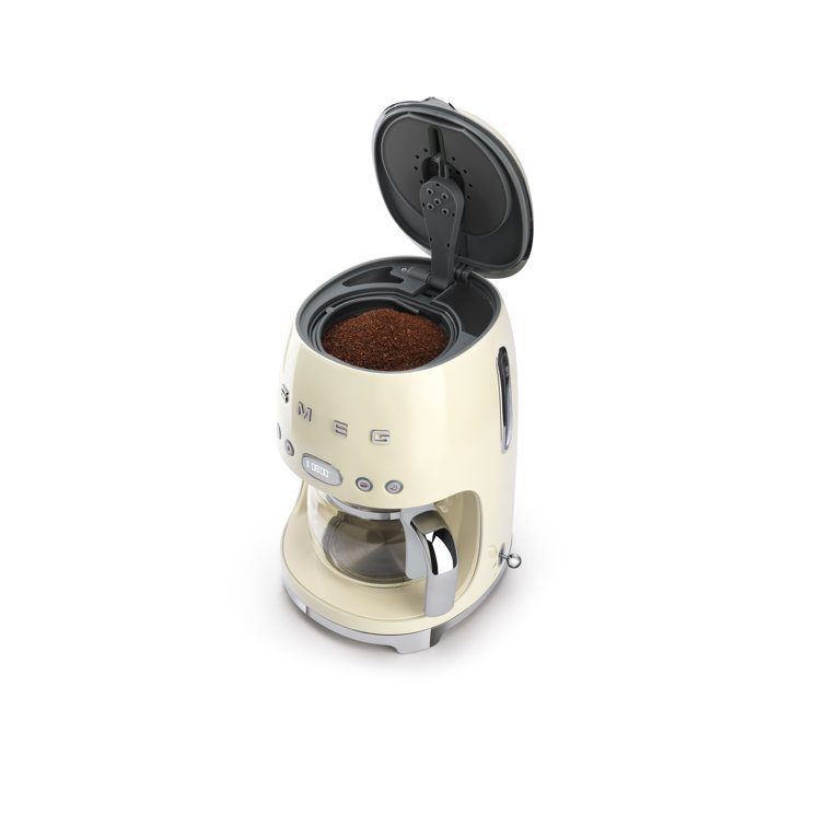 Cream Retro Style 10-Cup Drip Coffee Machine with Glass Carafe