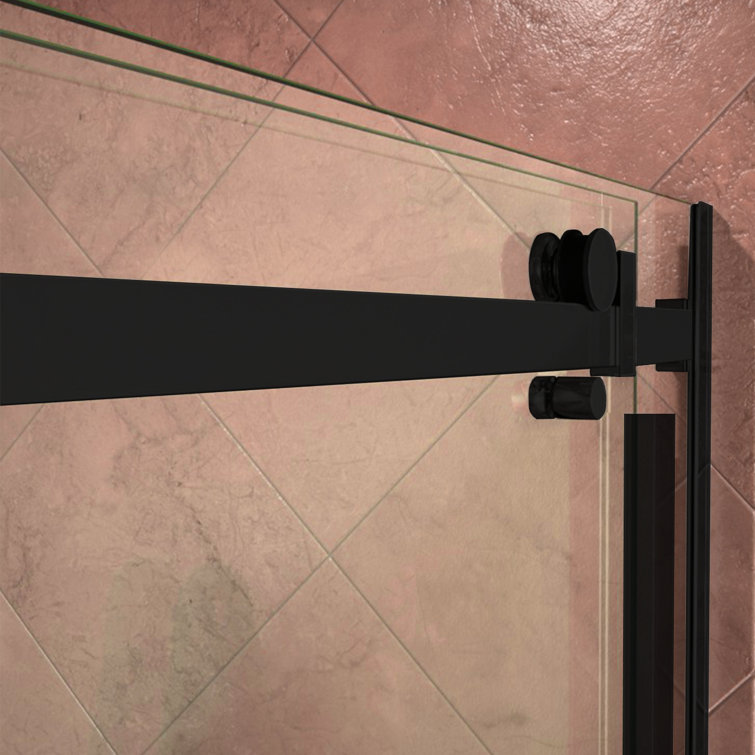 Matte Black Frameless Double Sliding Shower Door with Clear Tempered Glass