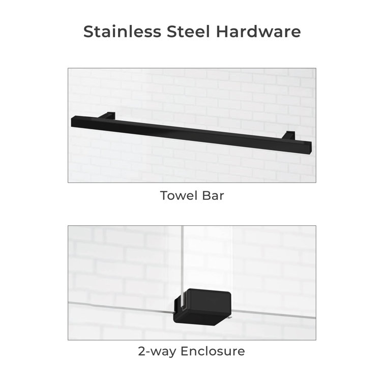 Matte Black Frameless Double Sliding Shower Door with Clear Tempered Glass
