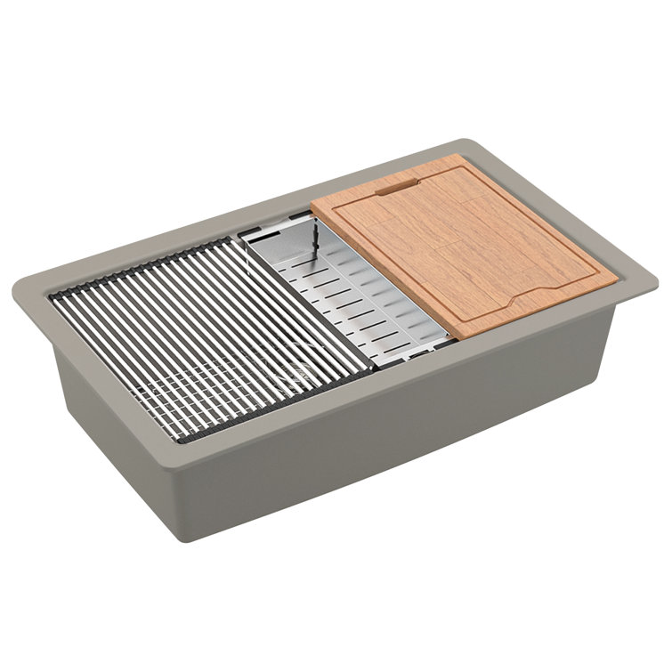 Concrete Quartz Single Bowl Undermount Workstation Sink