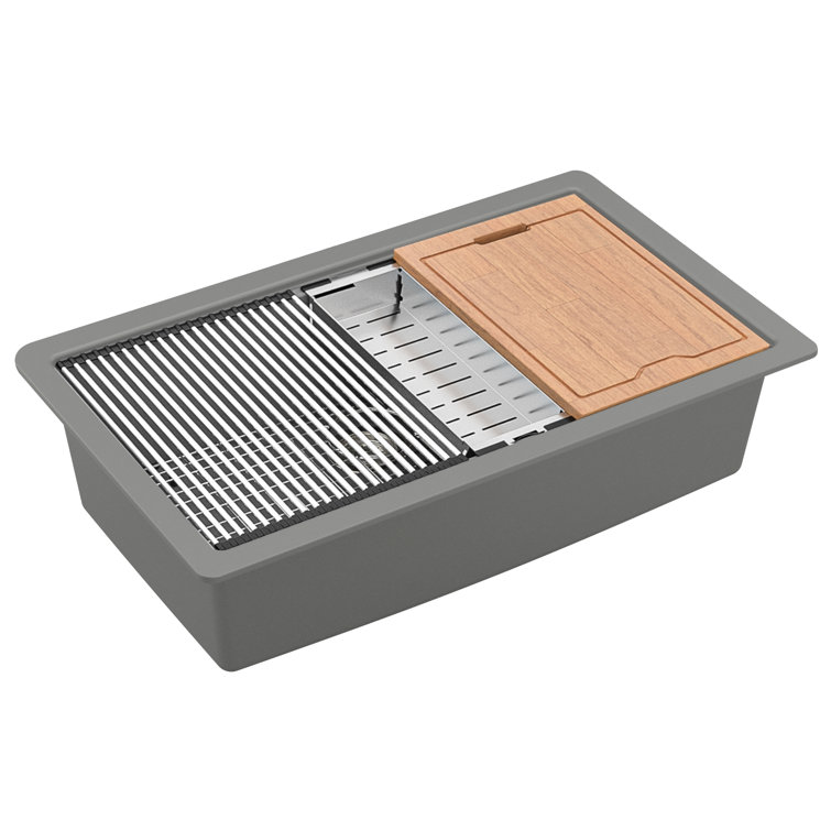 Gray Quartz Single Bowl Undermount Workstation Kitchen Sink
