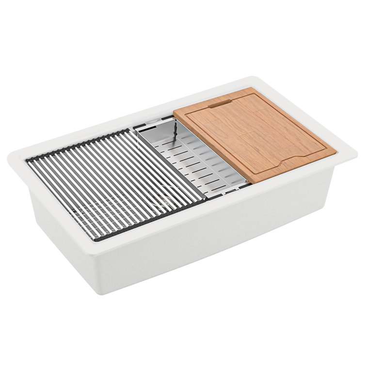 White Quartz Single Bowl Undermount Workstation Kitchen Sink