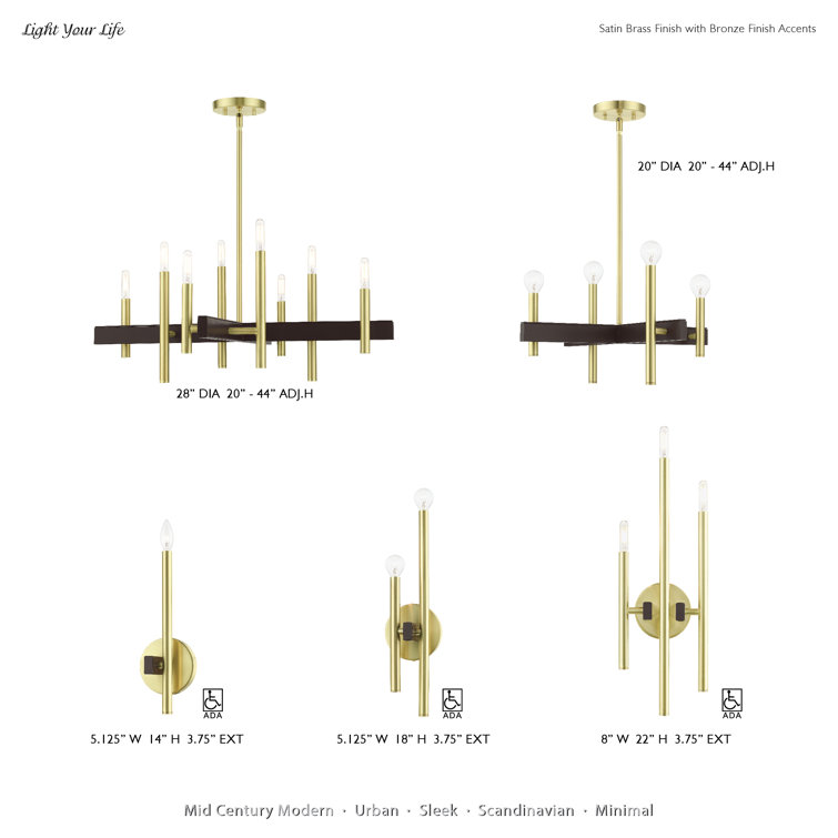 Denmark Satin Brass 8-Light Mid-Century Modern Chandelier